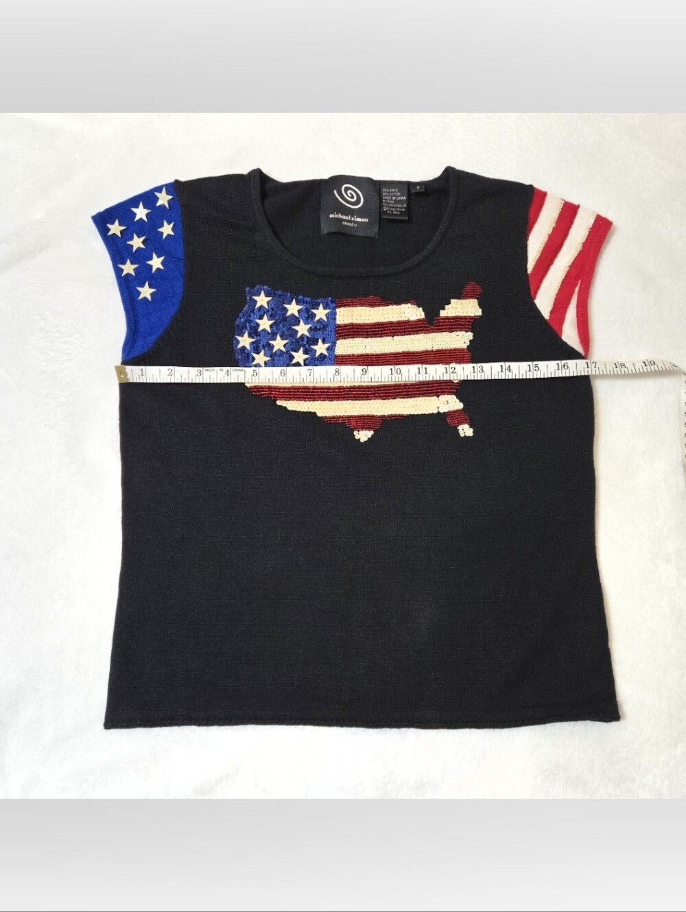 Vintage Michael Simon American Flag Sweater Size Small Short Sleeves Sequins USA - Picture 11 of 14